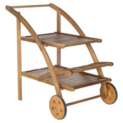 Fielding Coastal Beach Natural Acacia Wood Outdoor Bar Cart