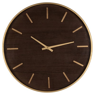 Marlow Updated Traditional Gold Brown Wood Round Wall Clock
