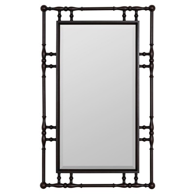 Bowery Traditional Dark Brown Wood Spindle Wall Mirror