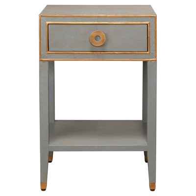 Levi Updated Traditional Grey Shagreen Leather Narrow Nightstand