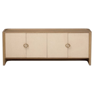 Kiran Modern Classic Beige Painted Linen Brown Oak Media Console - 72"
