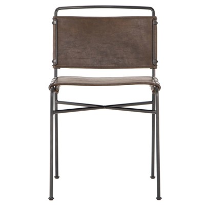 Oxton Industrial Loft Dark Brown Seat Black Iron Frame Dining Side Chair