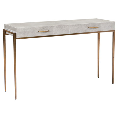 Morand Modern Grey Faux Shagreen Antique Gold Metal Console Table