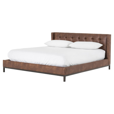 Nyla Modern Tufted Brown Faux Leather Low Headboard Platform Bed - King