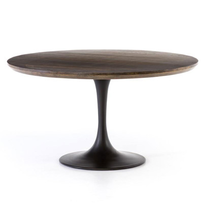 Perry Modern Round Dark Oak Top Black Tulip Pedestal Dining Table - Large - 55"W