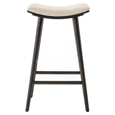 Shiela Modern Classic Beige Upholstered Dark Brown Wood Bar Stool