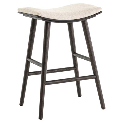 Shiela Modern Classic Beige Upholstered Dark Brown Wood Bar Stool