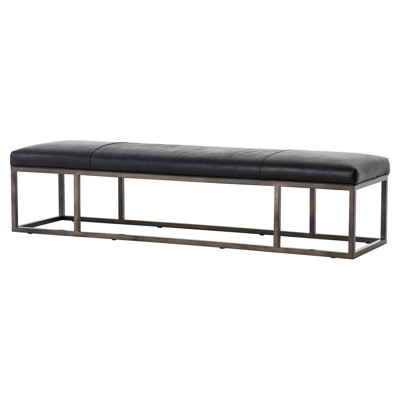 Zarro Modern Classic Black Leather Cushion Gunmetal Iron Frame Bench