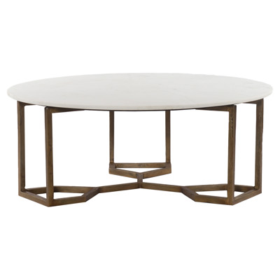 Zia Regency Geometric Gold Frame Round White Marble Top Round Coffee Table
