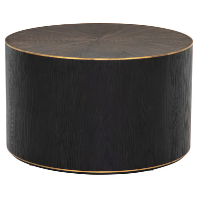Primo Modern Polished Brass Accent Black Round Starburst Oak Round Coffee Table
