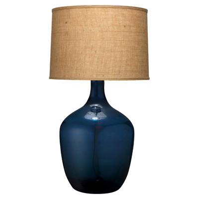 Nala Coastal Beach Natural Burlap Shade Navy Blue Glass Table Lamp