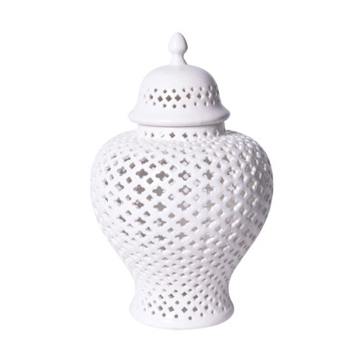 Scipio Modern Classic White Lattice Porcelain Lidded Ginger Jar - Large