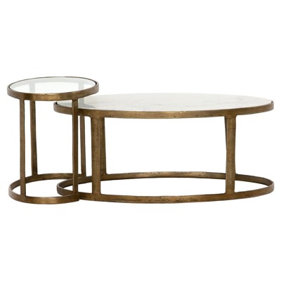 Khari Modern Classic White Marble Glass Top Gold Nesting Oval Coffee Tables