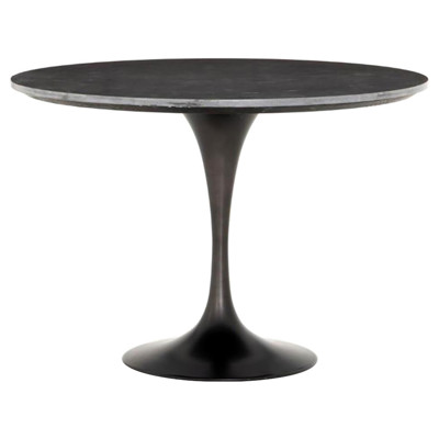 Perry Modern Classic Black Bluestone Top Iron Round Dining Table - 55"W
