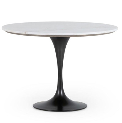 Hughes Powell Round Dark Rustic Black Weathered Ash White Marble Dining Table