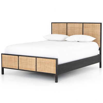 Prescott Sydney Black Wash Natural Cane Mango Wood King Panel Bed