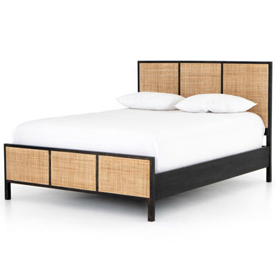 Prescott Sydney Black Wash Natural Cane Mango Wood Queen Panel Bed