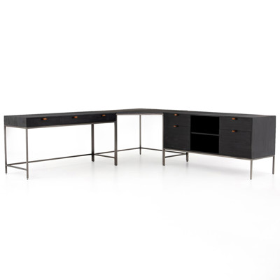 Theodore Industrial Loft Black Wood Iron Corner Desk Set