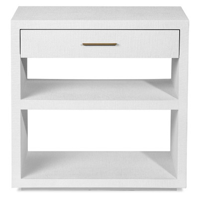 Livia Modern Classic White Faux Linen Nightstand - Large
