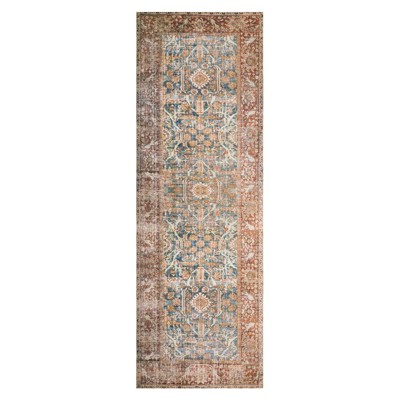 Zethan Global Bazaar Rust Orange Blue Patterned Rug - 2'x5'