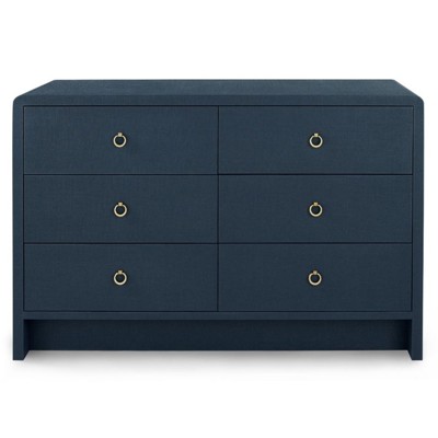 Bryant Coastal Beach Navy Blue Lacquered Linen Double Dresser