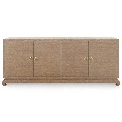 Meredith Modern Classic Brown Grasscloth Wood Media Cabinet