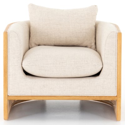 Jun Modern Cream Performance Upholstered Cushion Brown Wood Cane Arm Chair