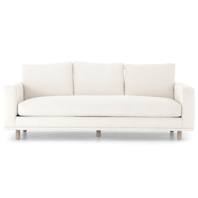 Mon Modern Classic White Upholstered Performance Natural Wood Sofa - 87"W