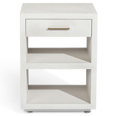 Livia Modern Classic Natural White Wood Linen Textured Nightstand - Small