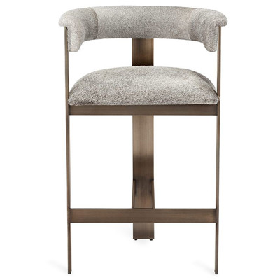 Darcy Mid Century Natural Grey Hide Antique Bronze Steel Counter Stool