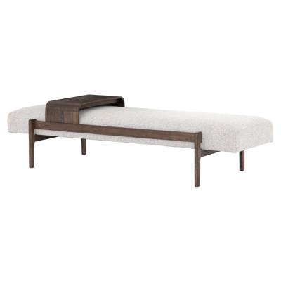 Odi Mid Century Brown Wood Frame Grey Performance Upholstered Entryway Bench
