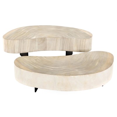 Louise Modern Classic Off White Bleached Wood Nesting Coffee Tables