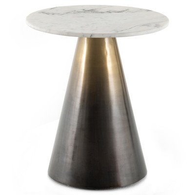 Asher Armon Round Ombre Antique Brass Charcoal And White Marble End Table