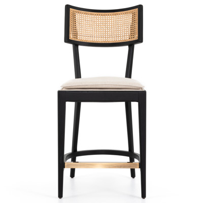 Tina Modern Cream Performance Upholstered Woven Cane Black Wood Counter Stool
