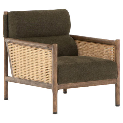 Masilla Coastal Beach Olive Green Performance Woven Brown Cane Arm Chair