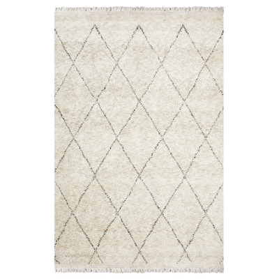 Sanaya Moroccan Linen Beige Wool Diamond Patterned Hand Knotted Rug - 5'x8'