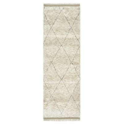 Sanaya Moroccan Linen Beige Wool Diamond Patterned Hand Knotted Rug - 2'6"x8'