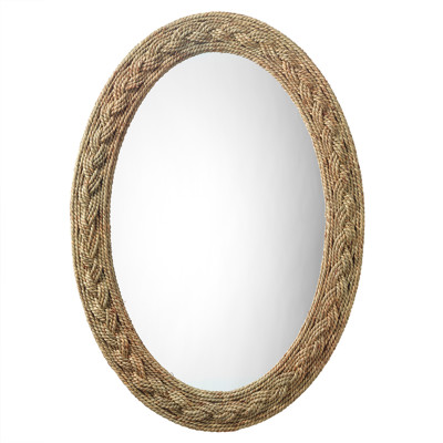 Keira Coastal Beach Brown Seagrass Braided Oval Wall Mirror