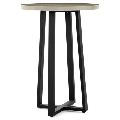 Maceo Modern Classic Grey Stone Black Iron Round Outdoor Bar Table - 30"W
