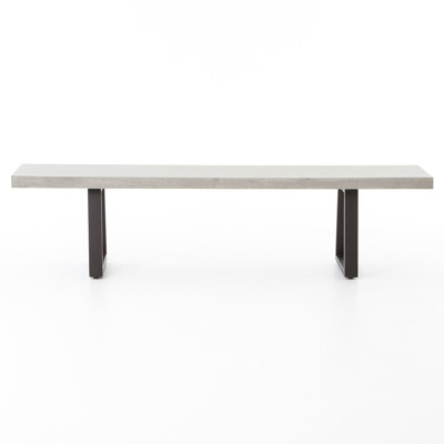 Maceo Industrial Loft Grey Stone Black Iron Outdoor Dining Bench