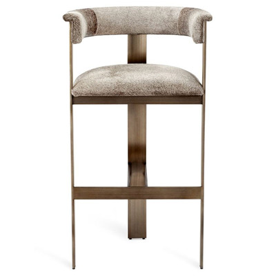 Darcy Mid Century Natural Grey Hide Antique Bronze Steel Bar Stool