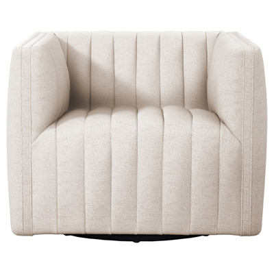Leo Mid Century Modern White Upholstered Swivel Tufted Occasional Chair
