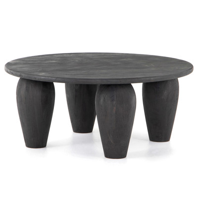 Amina Global Bazaar Black Reclaimed Wood Round Coffee Table