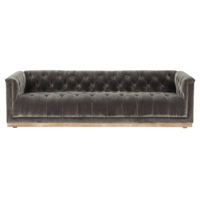 Emmy Rustic Grey Upholstered Velvet Tufted Nailhead Trim Sofa - Large - 95"W