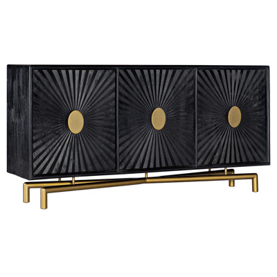 Miranda Modern Classic Black Mango Wood Gold Iron Media Cabinet
