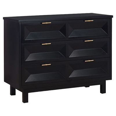 Anthony Rustic Lodge Obsidian Black Teak Brass Pulls Bachelor Chest