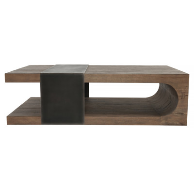 Dani Rustic Lodge Brown Oak Wood Black Iron Accent Coffee Table