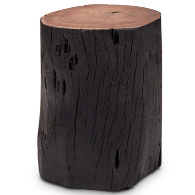 Luna Rustic Lodge Black Wood Stump Drum Side End Table