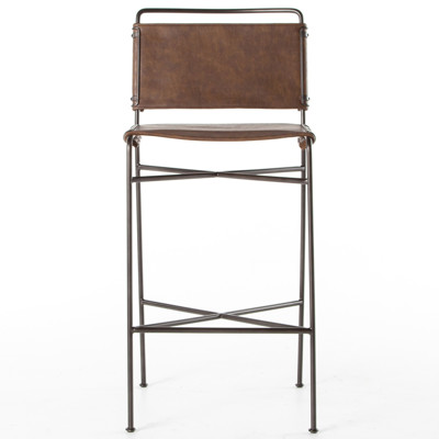 Oxton Industrial Loft Dark Brown Seat Black Iron Frame Bar Stool