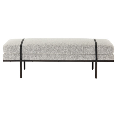 Ronan Modern Classic Grey Performance Upholstered Seat Black Iron Frame Bench